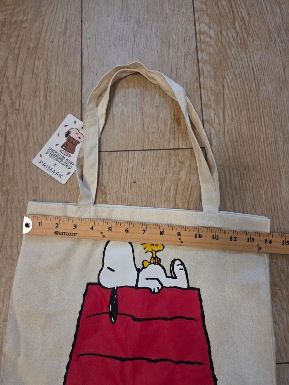 Primark Peanuts Snoopy & Woodstock Cream Tote Bag with Red Print - Picture 4 of 5